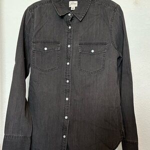 J. Crew Washed Black Denim Snap Up Shirt